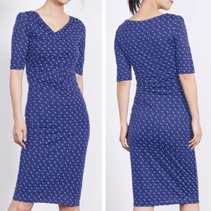 Boden Tall Long Rita Ruched Stretch Jersey Surplice Blue Dot Dress